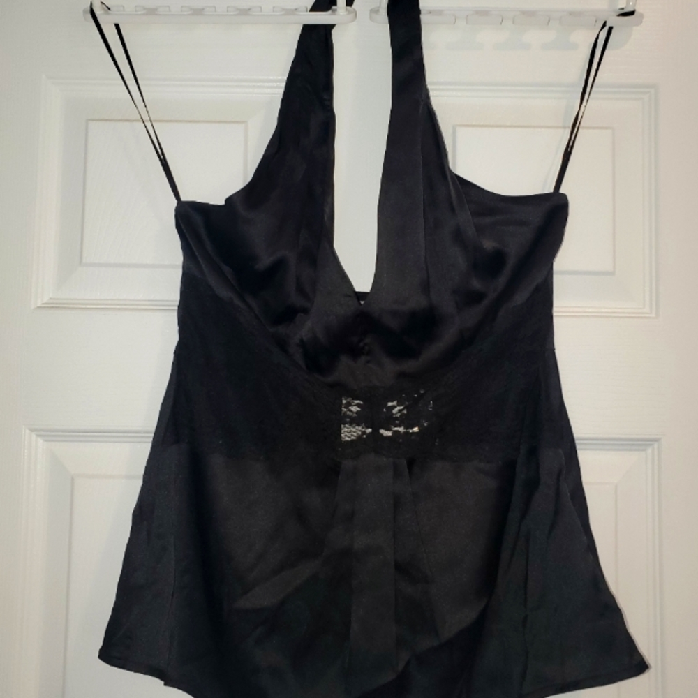 NWT ASOS Black Halter Neck Top with Lace Midline Sz 4